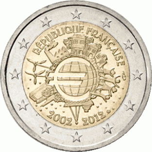 2 EURO 2012	10 jaar Euro	UNC Frankrijk